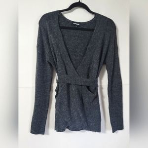 Express Cozy Soft Belted Wrap Sweater Dark Grey Size XS